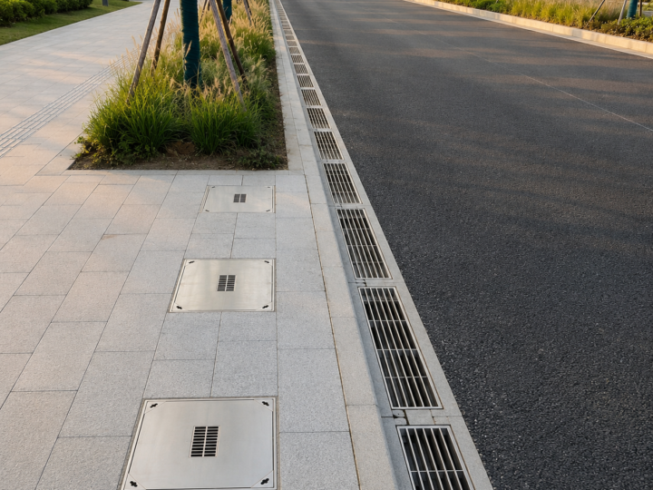 Custom Stainless Steel Recessed Drain Covers for Courtyards and Sidewalks